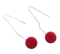 Flairs New York Faux Fur Pom Pom Tassel Drop Dangle Earrings Set Red