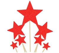 Flairs New York Happy Birthday Decorations Cake Toppers Party Props (Pack of 7 Cake Toppers, Red Glitter Stars)