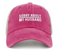 FLALORI Sorry About My Husband Hat Trucker Hat Women Trendy Mesh Baseball Cap for Summer, Pink, One size