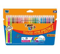 BIC Coloured Felt Tip Pens Kid Couleur Fluo - Pack of 24