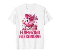 Flamazing Alexandra Pink Flamingo Tropical Beach Scene Women Value Graphic T-Shirt