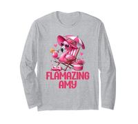 Flamazing Amy Pink Flamingo Tropical Beach Scene Women's Long Sleeve T-Shirt