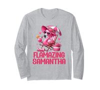 Flamazing Samantha Pink Flamingo Tropical Beach Scene Women Long Sleeve T-Shirt