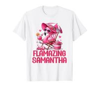 Flamazing Samantha Pink Flamingo Tropical Beach Scene Women T-Shirt