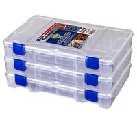 Flambeau Outdoors 3-Pack Tuff Tainer Fishing Tackle Boxes, Clear, Stackable, 11" L x 7.25" W x 1.75" H, 18 Compartments, Rust & Corrosion Inhibition
