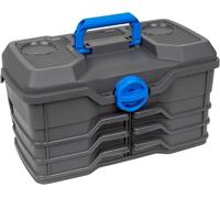Flambeau Outdoors Next Gen 6/0 Large Fishing Tackle Box - 6 Pivot Trays, 32 Compartments, Includes 25-piece Tackle Kit, Fishing Tackle and Gear Storage, Fishing Lure Organizer, Dark Gray