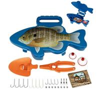 Flambeau Outdoors Wild Bite Fishing Tackle Box Kit | Blue/Bluegill - Tackle Box for Beginners, 25-Piece Multi-Species Tackle Assortment for Catching Bass/Panfish/Trout, Spade and Plier Multi-Tool