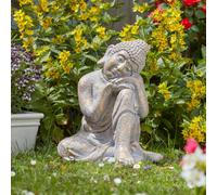 Flamboya Brushed Gold Stone Effect Dreaming Buddha Garden Ornament (H)41Cm (W)34Cm