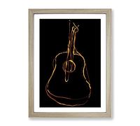 Flame Art Guitar No.1 Modern Framed Print | A3 Oak Framed Wall Art | Ready to Hang | Modern Music Picture | Living Room Bedroom Lounge Office