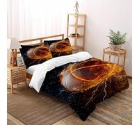 Flame Basketball Bedding 3D Art Printed Microfiber Duvet Cover European Style 3 Pcs 100% Pure Cotton,for Adults,Boys And Girls With Pillowcase Double(200x200cm)