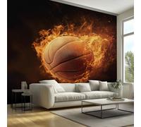 Flame Basketball Mural Wallpaper, 3D Ball Sport Wallpaper for Bedroom, Living Room, TV Backdrop, Office, Hotel Wall Background Decoration Non-Woven Wall Paper 300 x 210 cm (WxH) OTK151