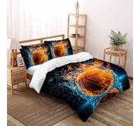 Flame Basketball Quilt Cover Art Comforter Cover 3 Pieces Ultra Soft Microfiber for Kids Boys Girls Teens with Zipper Closure Double（200x200cm）
