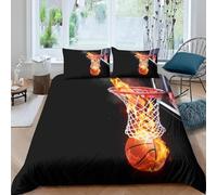 Flame Basketball Single Duvet Cover Set 3D Printed Slam Dunk Bedding Set Ultra Soft Microfiber Quilt Cover 135x200 cm for Single Bed with 2 Pillowcases with Zipper A/1628