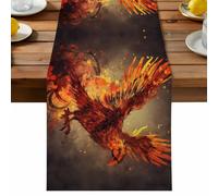 Flame Bird Table Runner, Vintage Red Phoenix Fire Feather Wings Claws Animal Cotton and Table Linen Runner for Kitchen Dining Home Decor for Party Festival Holiday Decoration Gift 16x72in