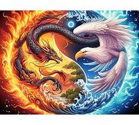 Flame Colorful Dragon 300-piece Jigsaw Puzzle Bundle Animal Pet Family Puzzle Lovers Brain Training Mindful Activity Spring Rigid Cardboard 300 PCS/40x28cm