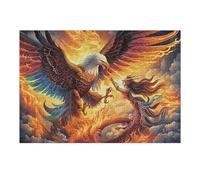 Flame Colorful Dragon Bald Eagle 300 Piece Jigsaw Puzzle for Adults Magical Cosmic Creatures Meditation Aid Mindful Practice Detailed Design for Yoga Enthusiasts 300 PCS