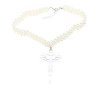 Flame Cross Pendant Necklace For Women Hip Hop Pearl Beaded Choker Neckchain Fashion Jewelry Accessory Clavicle Chain