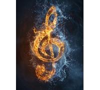 Flame Diamond Art Kits Adults, Music Diamond Painting, Crystal Art Kits for Adults, DIY Round Full Drill Embroidery Cross Stitch Canvas Painting Crafts Pictures, for Home Wall Decor, 90x120cm 3-5911