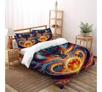 Flame Dragon Ball Bedding Set Duvet Cover Set 3 Pcs with 2 Pillowcases 3D Print Golden Myth Soft Lightweight Quilt Cover with Zipper for Boys And Girls Double（200x200cm）