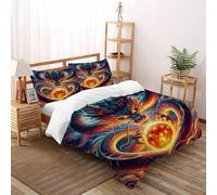 Flame Dragon Ball Bedding Sets Duvet Bedding Set 3 Pcs with 2 Pillowcases 3D Print Golden Myth Soft Microfiber Quilt Cover with Zipper for Boys And Girls King（220x240cm）