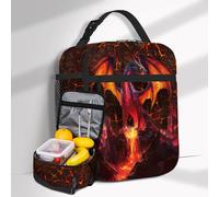 Flame Dragon Insulated Lunch Bag for Kids Boys Red Fire Portable Lunch Box Reusable Waterproof Leakproof Cooler Tote for Office Work Travel Picnic Camping Beach