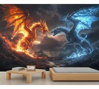 Flame Dragon Wall Mural Ice Fire Dragon Mural Mythical Creature Wallpaper 3D Fantasy Animal Murals Cartoon Animal Children's Wallpaper for Living Room Bedroom 100 x 70 cm