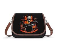 Flame Drummer Skull Women's Crossbody Bag Fashion Purses Small Shoulder Handbags with Adjustable Strap