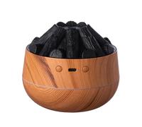 Flame Effect Humidifier with LED Light | Ultrasonic Cool Mist Fireplace Style Air Humidifier for Bedroom, Office & Desk | USB Ambient Night Light Aroma Diffuser Decor (Wooden)