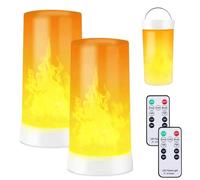 Flame Effect Light, Set of 2 LED Table Lamps with 2 Remotes USB Rechargeable Desktop Lamp 4 Modes LED Flaming Fire Effect for Living Room, Bedroom Decoration, Christmas, Halloween, Party