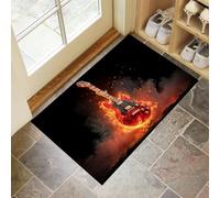 Flame Electric Guitar Doormat - Inside And Outside Welcome Mat, Black Indoor Front Doormat With Non-Slip Backing, Heavy Duty Entrance Mat, 60 X 90 Cm Surrealism