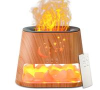 Flame Essential Oil Diffuser & Himalayan Salt Lamp: 260ml Aromatherapy Diffuser & Ultrasonic Cool Mist Humidifier with Himalayan Pink Salt Rock, Remote, 7-Color LED, 3 Timer (Moon Star + Wood Grain)