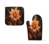 Flame Flower Oven Mitts and Pot Holders Sets