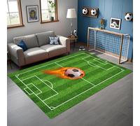 Flame Football Area Rug 60x99cm Green Football Field Rug Non-Slip Washable Indoor Carpet Low Pile Wear-Resistant Noise Reduction Floor Mat Suitable for Boys Playroom Decoration Furniture Decor