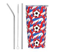 Flame Football Blue and White Stripes 20 Oz Stainless Steel Travel Mug Vacuum Insulated Tumbler Coffee Mugs for Car Office Gym
