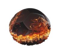 Flame Football Shower Cap for Women Men Double Layer Waterproof Bath Cap Elastic Reusable Shower Hat Bath Hair Wrap Hat Washable Shower Bonnet for Long Hair, Braids Color498