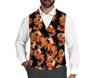 Flame Fox Auspicious Clouds Men’s Suit Vest Waistcoat V-neck Tuxedo for Business Weddings