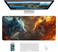 Flame Gaming Mouse Pad, Fox Large Mouse Mat 1600x800x3mm, Desk Pad with Stitched Edges, Keyboard Mat with Waterproof Non-Slip Rubber Base, Desk Accessories and PC Accessories, Gifts for Women P-9727