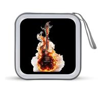 Flame Guitar Burning CD Case 40 Capacity Plastic DVD Storage Box Sleeves Zippered Wallet
