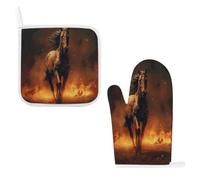 Flame Horse Oven Mitts and Pot Holders Sets