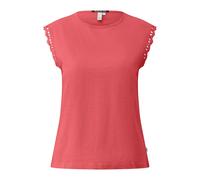 Flame-knit T-shirt with Lace Trim at Sleeves for Women QS Rouge 2XL