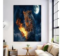 Flame Leopard Wall Art Canvas Poster,Blue-Brown Fantasy Animals Canvas Painting,Artwork Living Room,Bedroom Home Office Decoration Picture Prints,Without Frame,70X100Cm