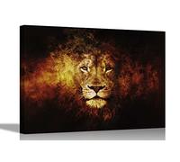 Flame Lion Face Canvas Print Animal Pictures Wall Art Stretched and Framed Abstract Artwork Home Livingroom Office Motivational 60 x 40cm (24 x 16 inches)