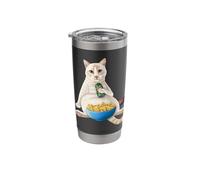 Flame Point Siamese - White cat with a soda and Snacks Stainless Steel Insulated Tumbler