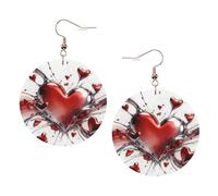 Flame Red Heart Print Trendy Dangle Earrings For Women Lightweight And Silver-Plated Ear Hooks