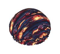 Flame Red Super Car Print Shower Caps for Women, Reusable Double Layers Elastic Band Long Hair Bath Caps for Shower
