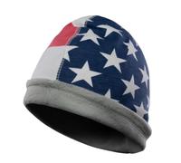 Flame Resistant FR Reversible Beanie/Skull Cap - Heavy Duty - 100% C Knit - 16 oz, Us Flag / Light Grey, M