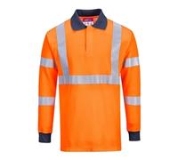 Portwest FR76 Modaflame Knit HVO FR Long Sleeve Polo Shirt Metal Free | Orange, Medium, EN 61482-1-2 Class 1, EN ISO 20471 Class 3, EN ISO 11612, Classic Fit, Button Placket Opening, Rail