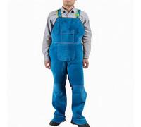 Flame Retardant Cow Leather Welding Overalls Safety(Blue)