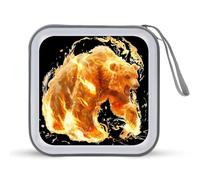Flame Roaring Bear CD Case 40 Capacity Plastic DVD Storage Box Sleeves Zippered Wallet