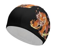 Flame Roaring Tiger Adult Swim Cap Comfortable Swimming Hat for Long and Short Hair Waterproof Bathing Cap